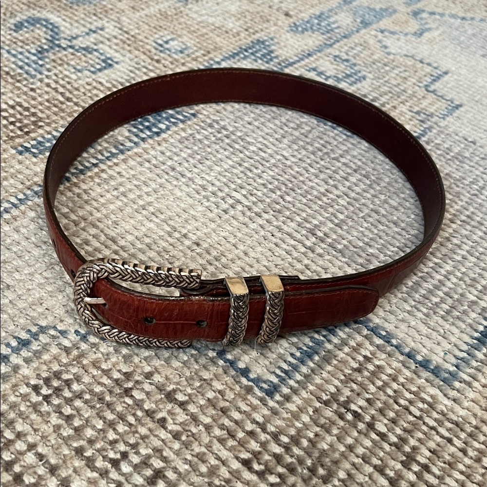 Brighton Brown Leather Belt with Silver Accents